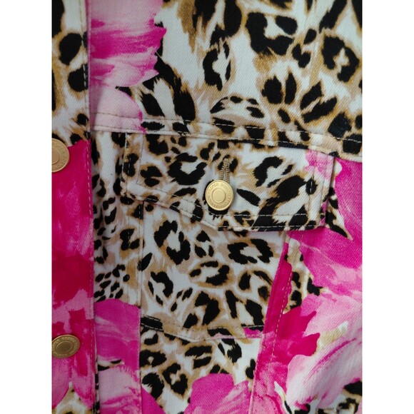 Boston Proper Jean Jacket Women's Size Medium Long Sleeve Floral Leopard Print - Picture 3 of 13
